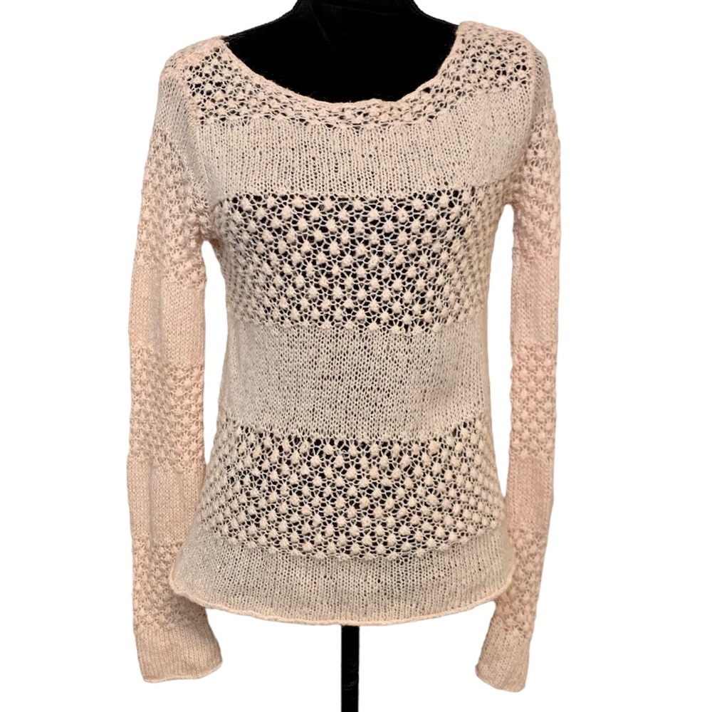 Free People Mix Stitch Open Crochet Bobble Knit Sweater Pink Size Medium